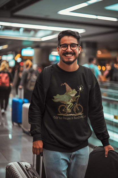 Whimsical Frog Wizard Tee - Off to Cause a Kerfuffle Magical Biking Shirt