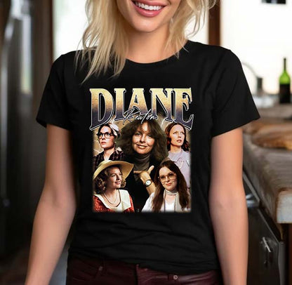 Diane Keaton Collage Vintage Style Black T-Shirt for Fans