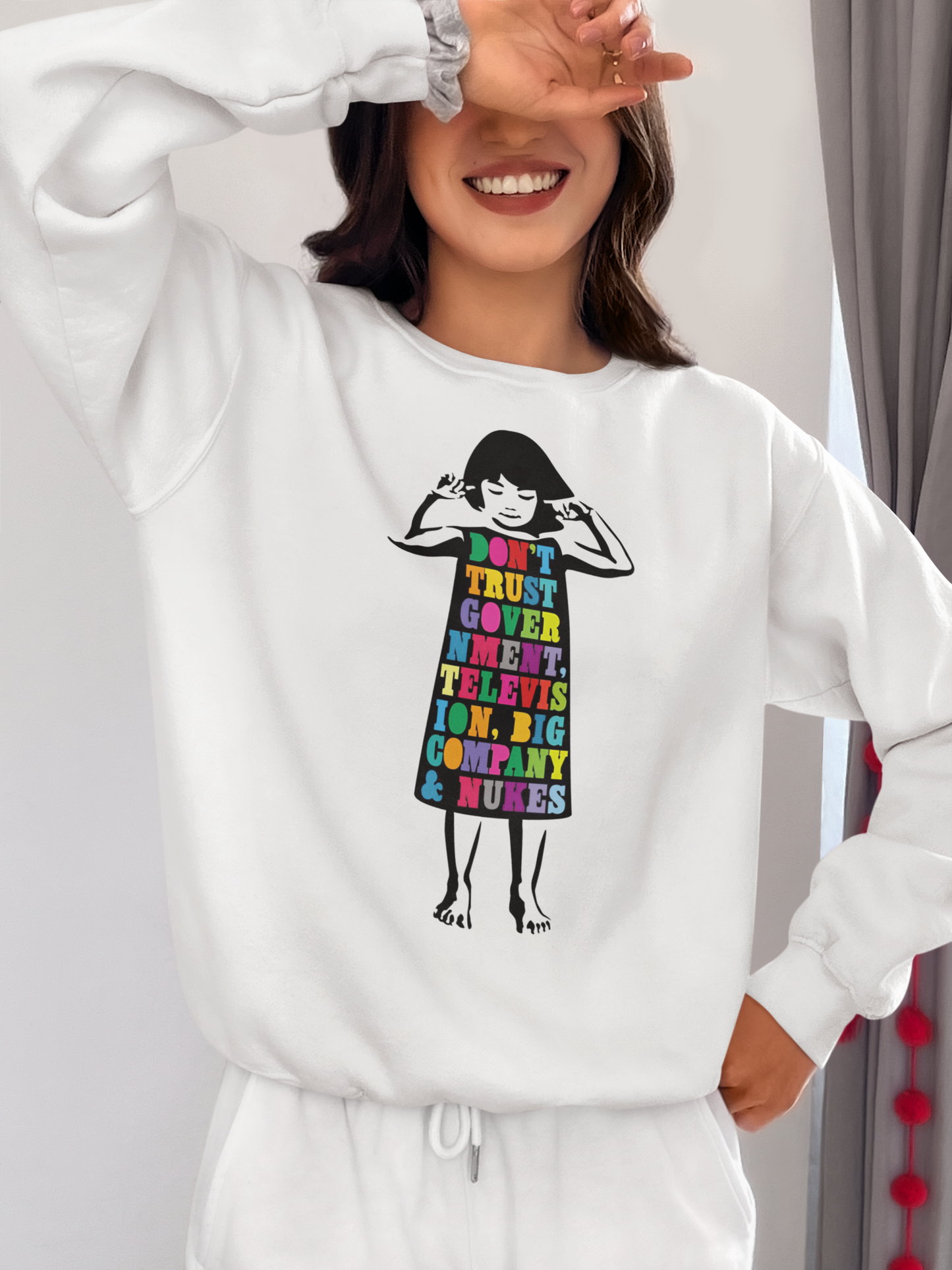 Don't Trust Government, TV, Big Company & Nukes Colorful Statement Tee