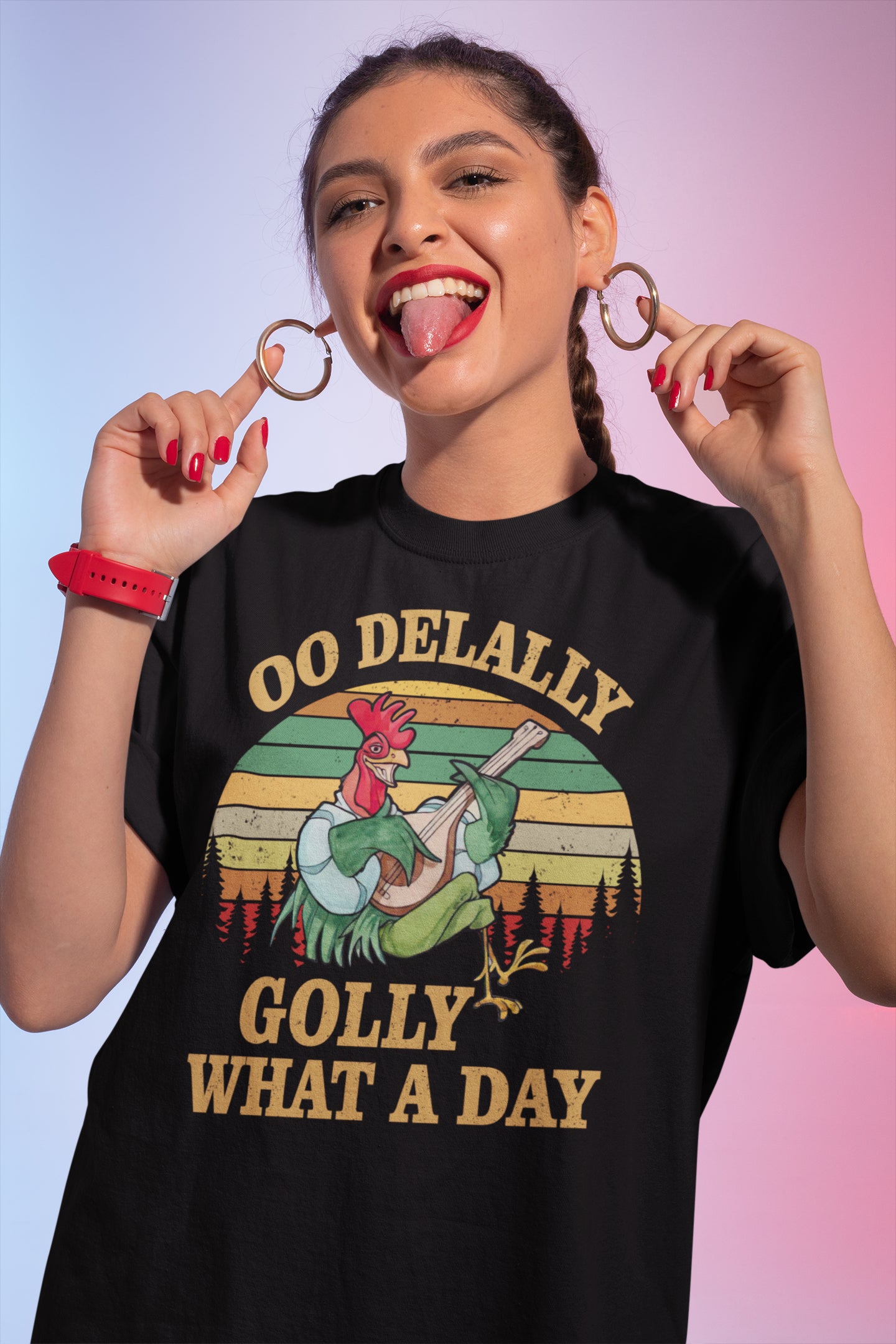 Funny Oo Delally Chicken Playing Banjo T-Shirt - Golly What A Day Vintage Style Tee