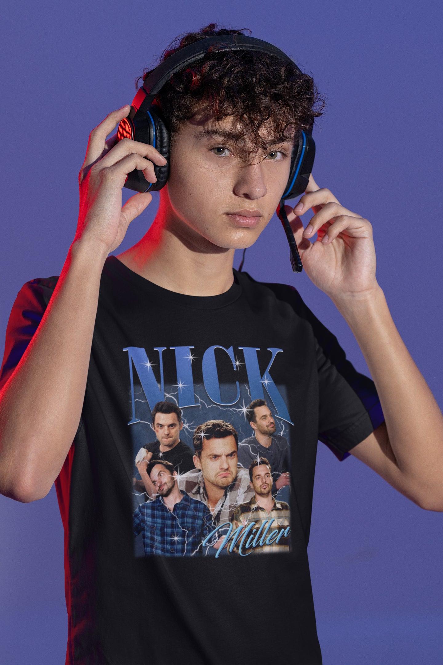 Nick Miller Vintage Style Graphic T-Shirt with Multiple Expressions
