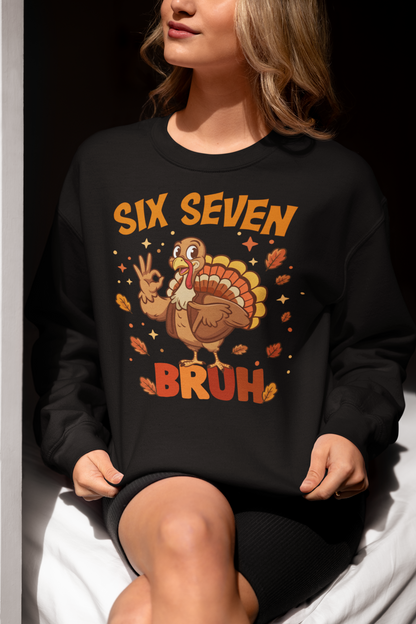 Funny Six Seven Bruh Turkey Thanksgiving Graphic T-Shirt