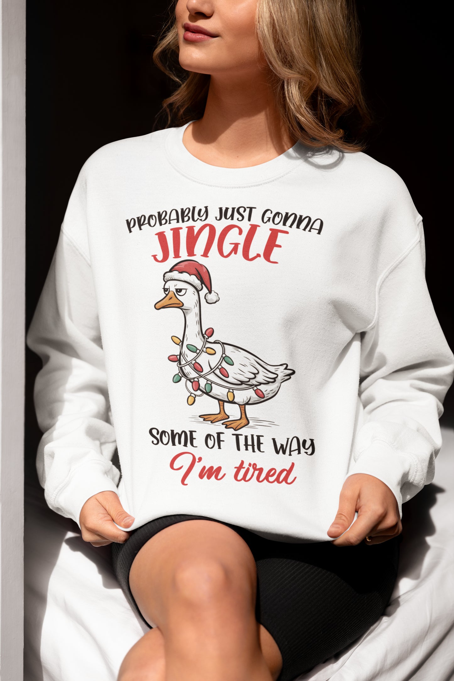 Funny Christmas Goose T-Shirt - Probably Just Gonna Jingle I'm Tired Holiday Tee