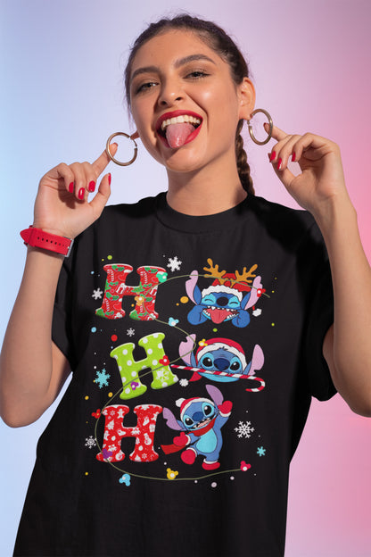 Cute Stitch Christmas Shirt Ho Ho Ho Holiday Tee for Disney Fans