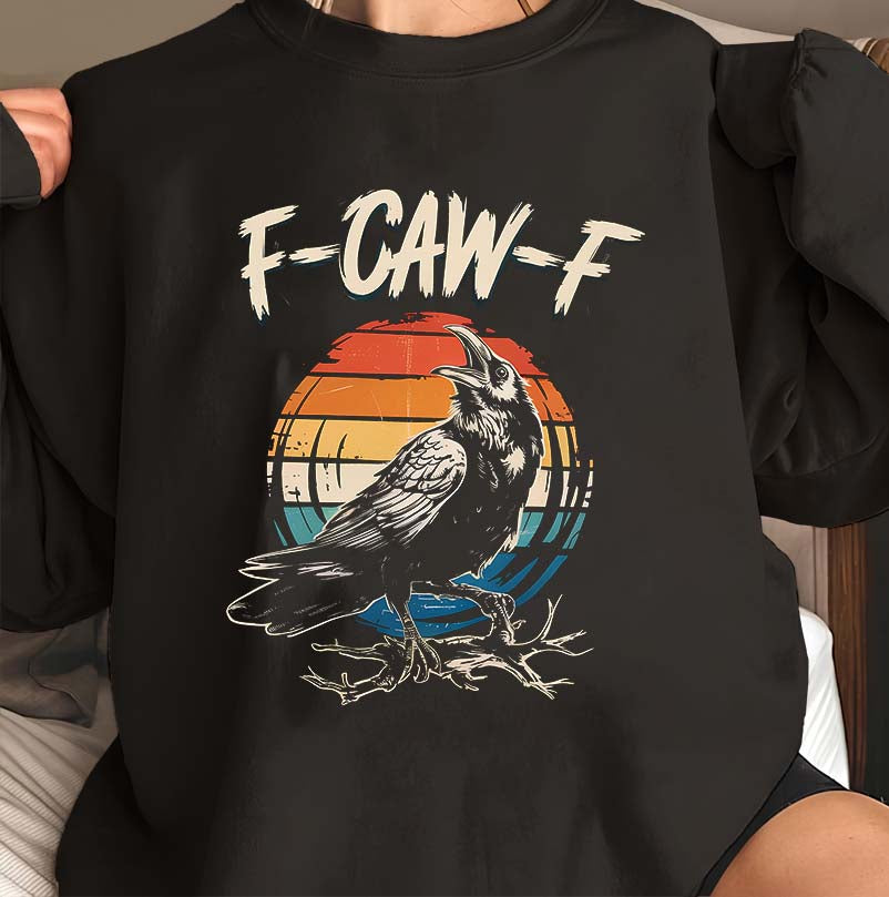 F-CAW-F Raven Graphic Hoodie Vintage Sunset Crow Lover Sweatshirt