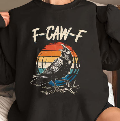F-CAW-F Raven Graphic Hoodie Vintage Sunset Crow Lover Sweatshirt