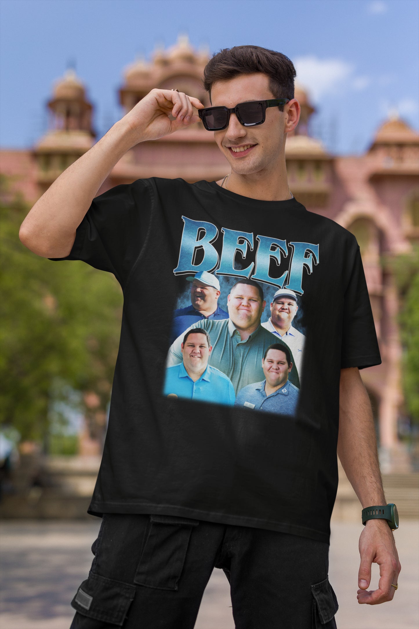 Beef Vintage Style Graphic T-Shirt with Multiple Portraits
