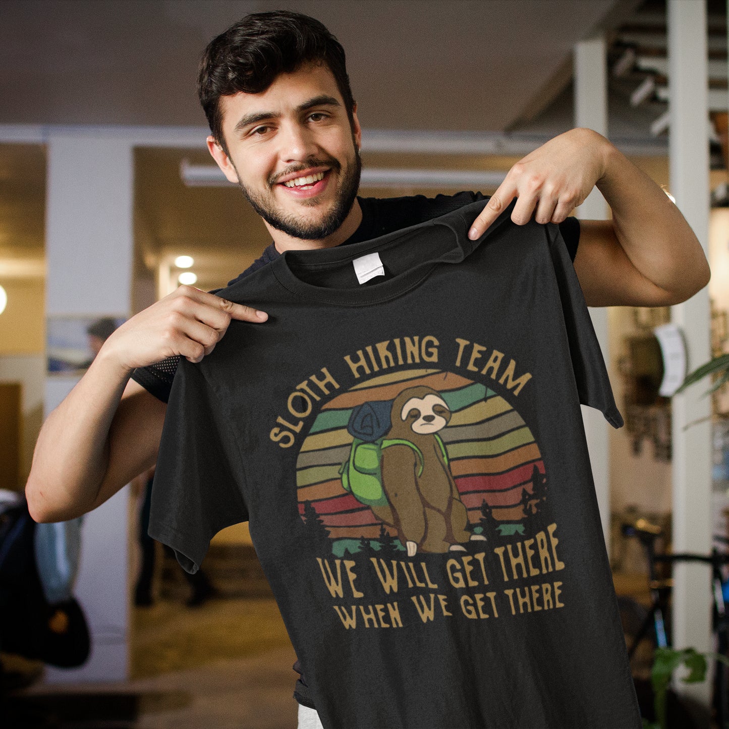 Sloth Hiking Team Funny Camping T-Shirt – We Will Get There When We Get There