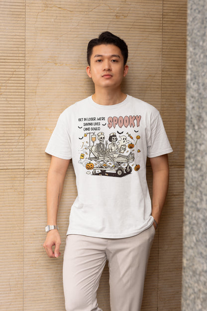 Spooky Nurse Skeleton Halloween Shirt - Get in Loser We're Saving Lives Tee