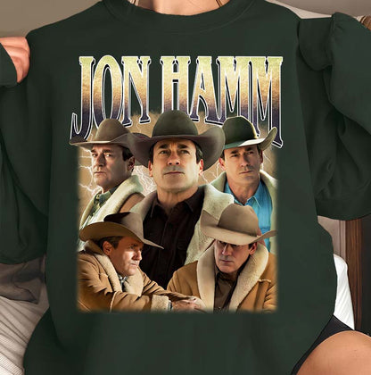 Jon Hamm Cowboy Portraits T-Shirt Vintage Western Actor Tee