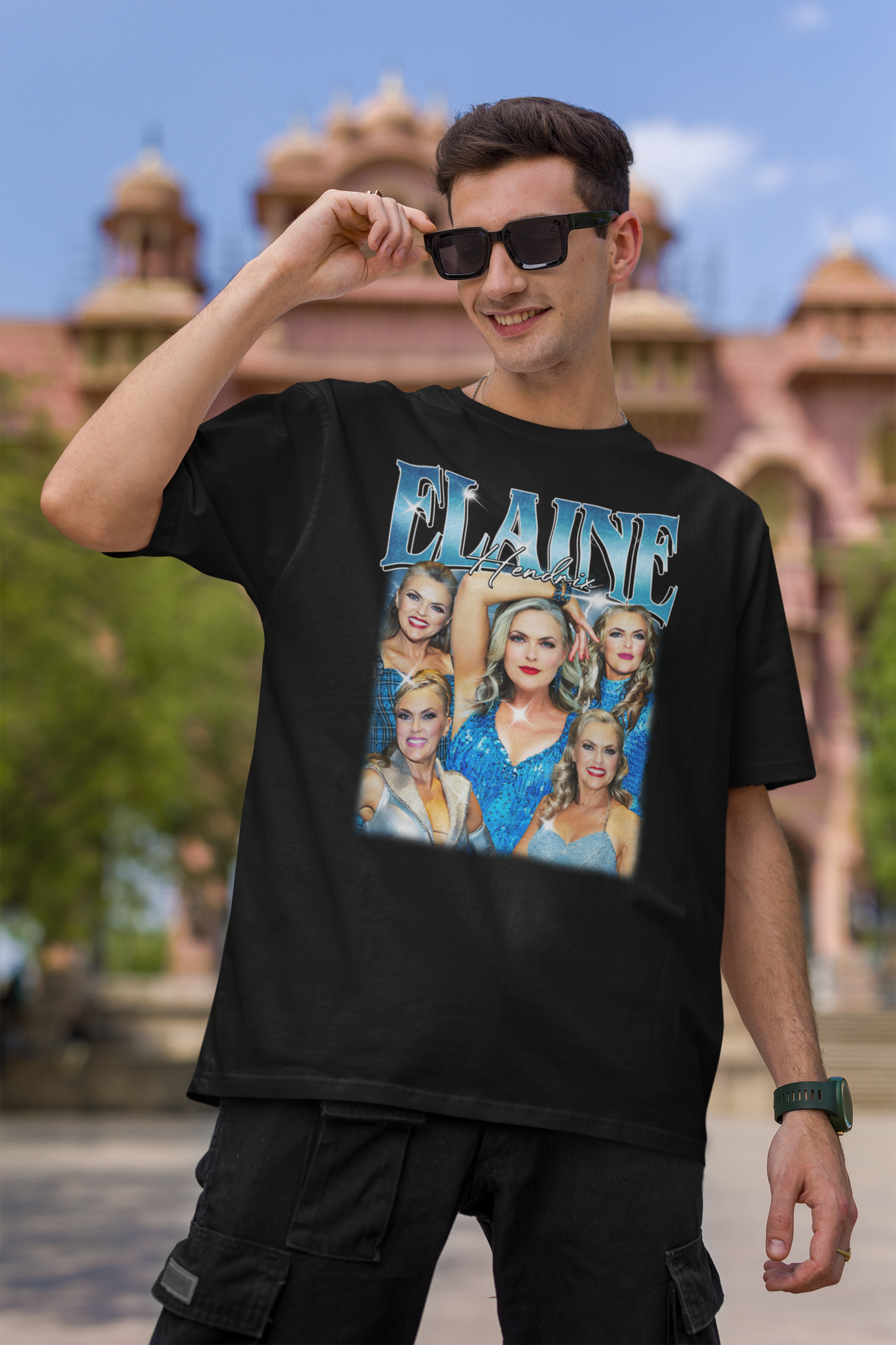 Elaine Hendrix Blue Glamour Collage Shirt - Retro Style Women’s Graphic Tee