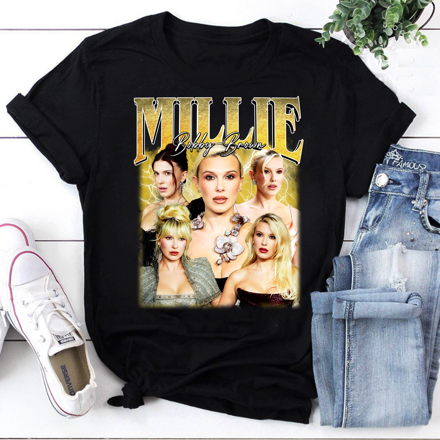 Millie Bobby Brown Collage Graphic Tee Vintage Style Fan Shirt