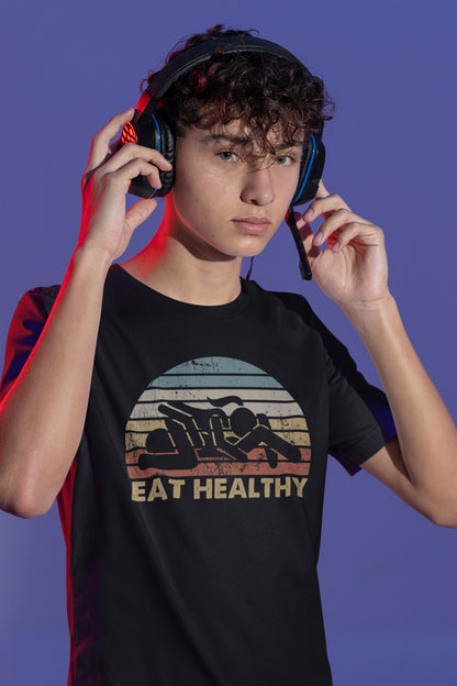 Vintage Eat Healthy Retro T-Shirt – Wellness & Nutrition Graphic Tee