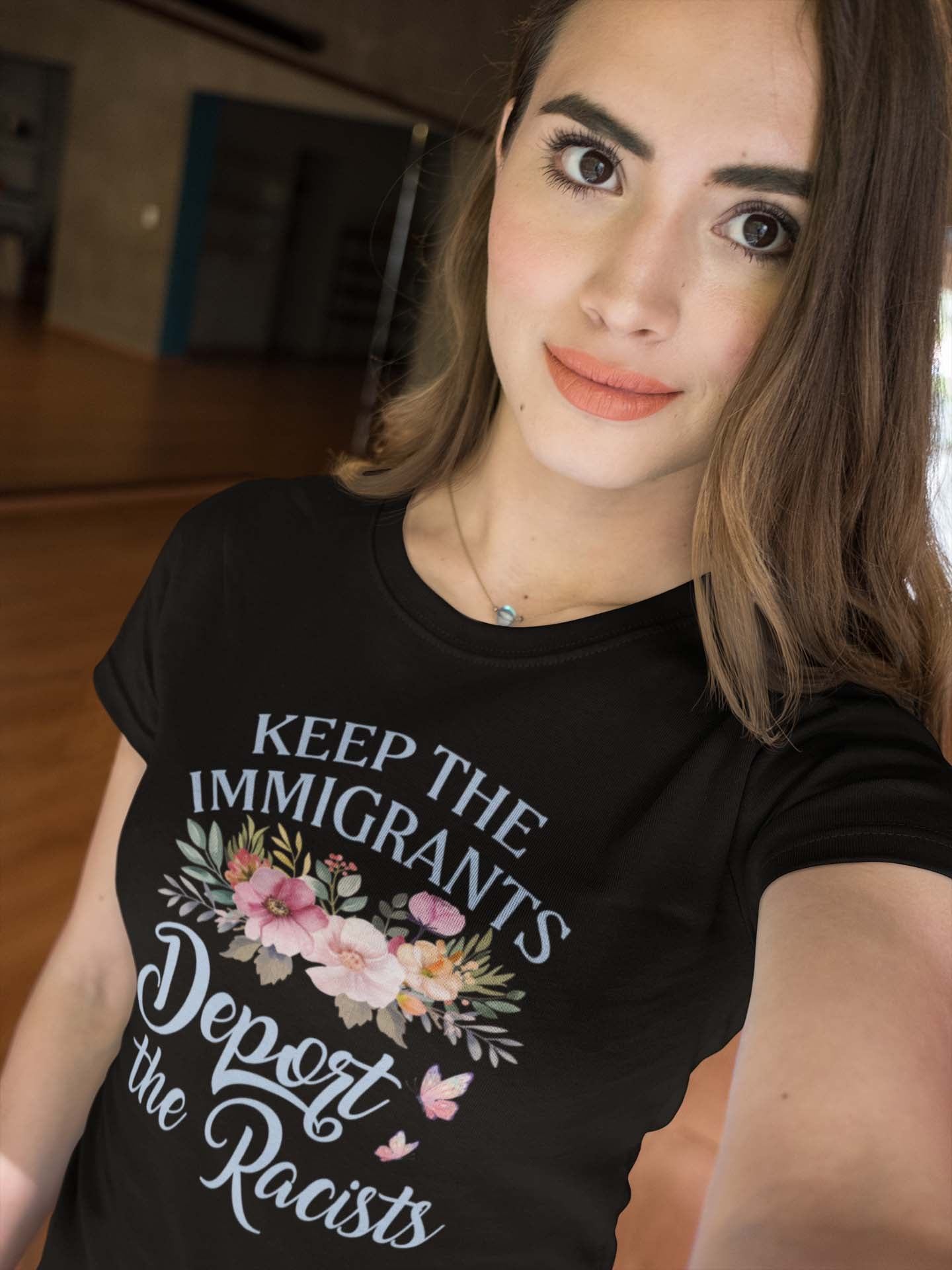 Keep The Immigrants Deport The Racists Floral T-Shirt Anti-Racism Statement Tee