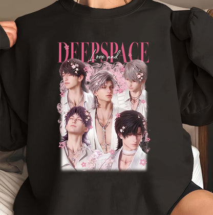 Deep Space Anime Boys Black Hoodie with Pink Floral Design