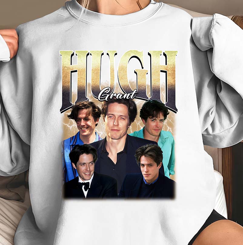 Hugh Grant Vintage Photo Collage Hoodie - Cozy Celebrity Retro Sweatshirt