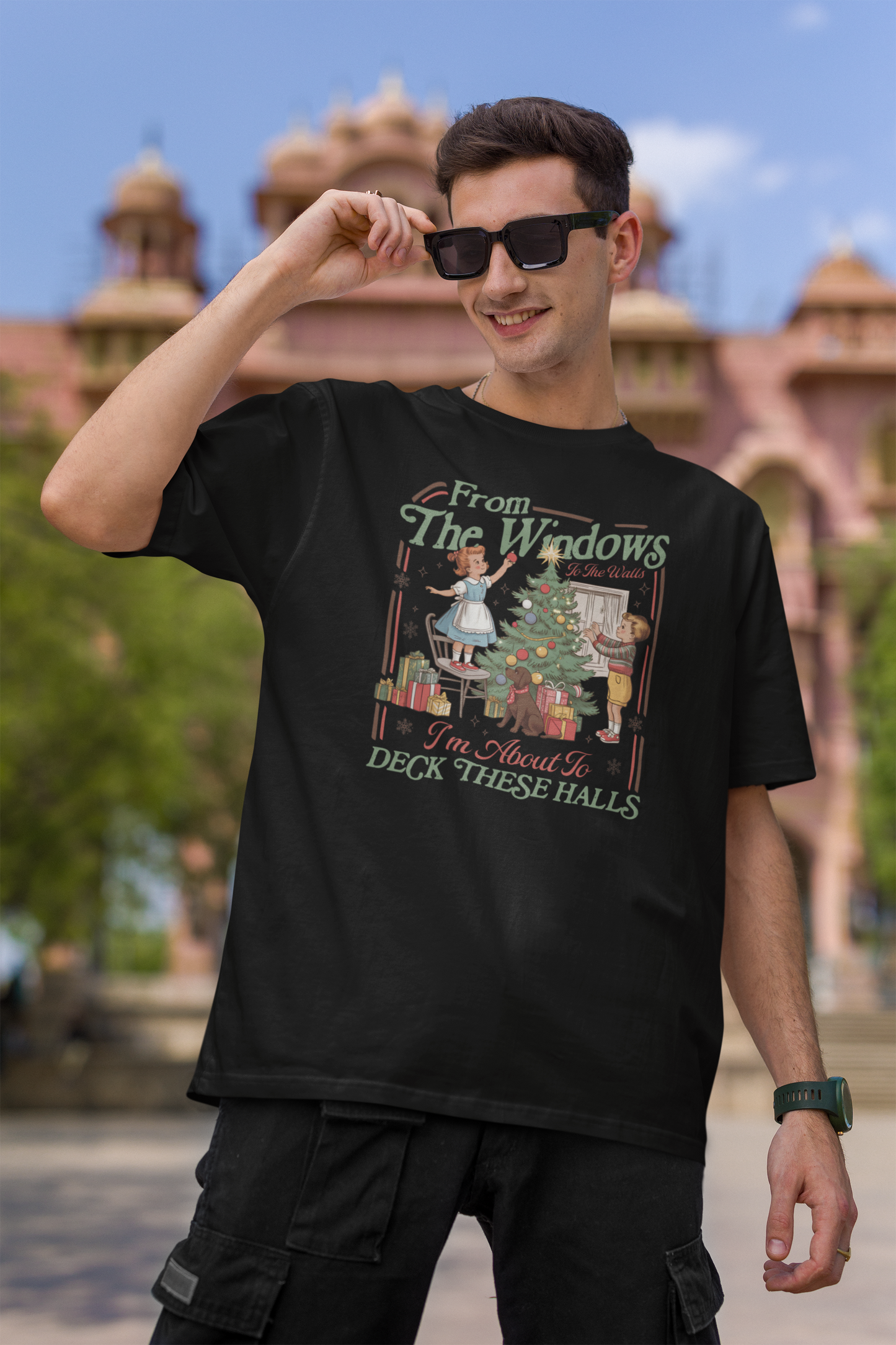 Vintage Style Christmas Tee From The Windows To The Walls Deck These Halls Shirt