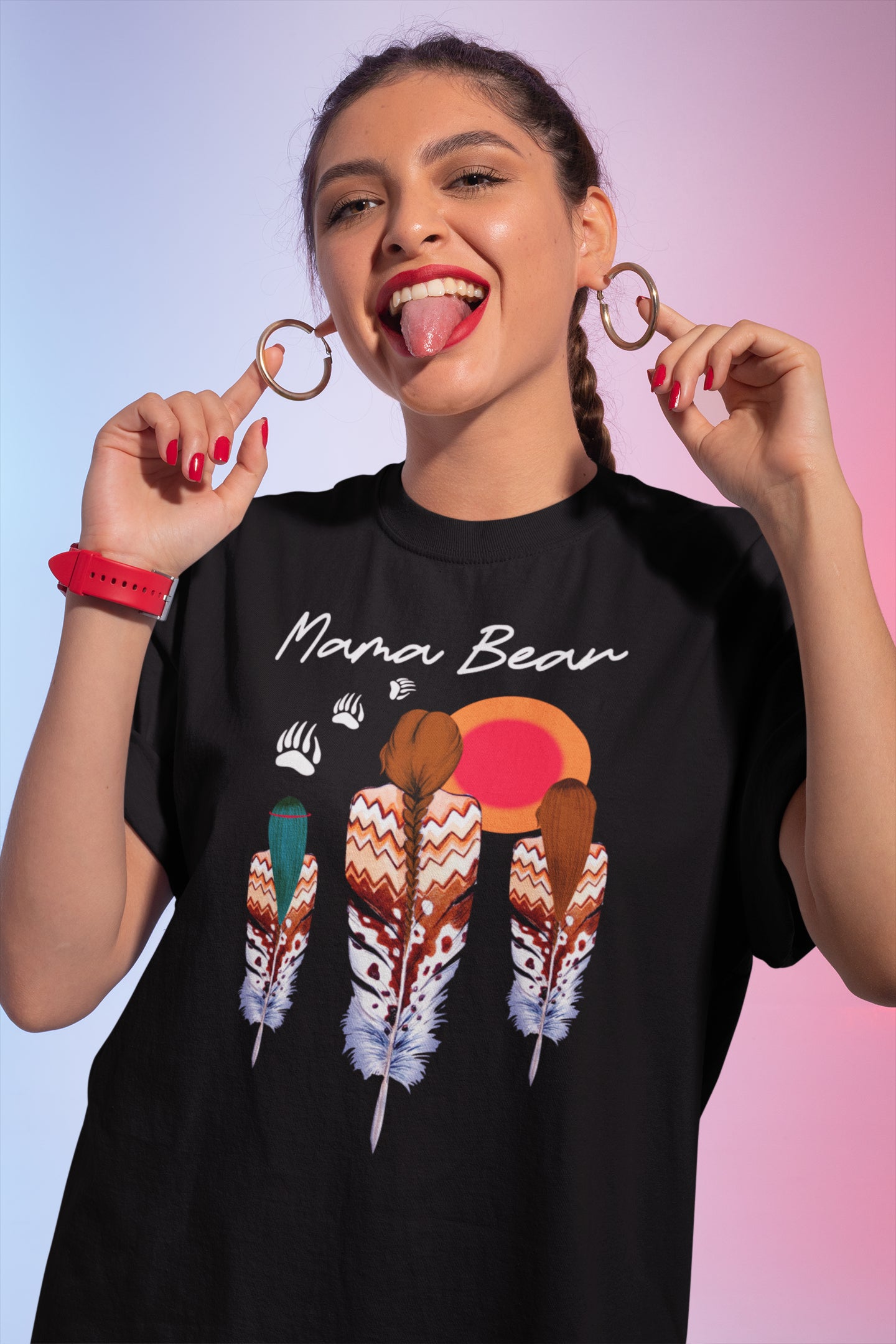 Mama Bear Feather Design Sweatshirt - Cozy Family Themed Pullover