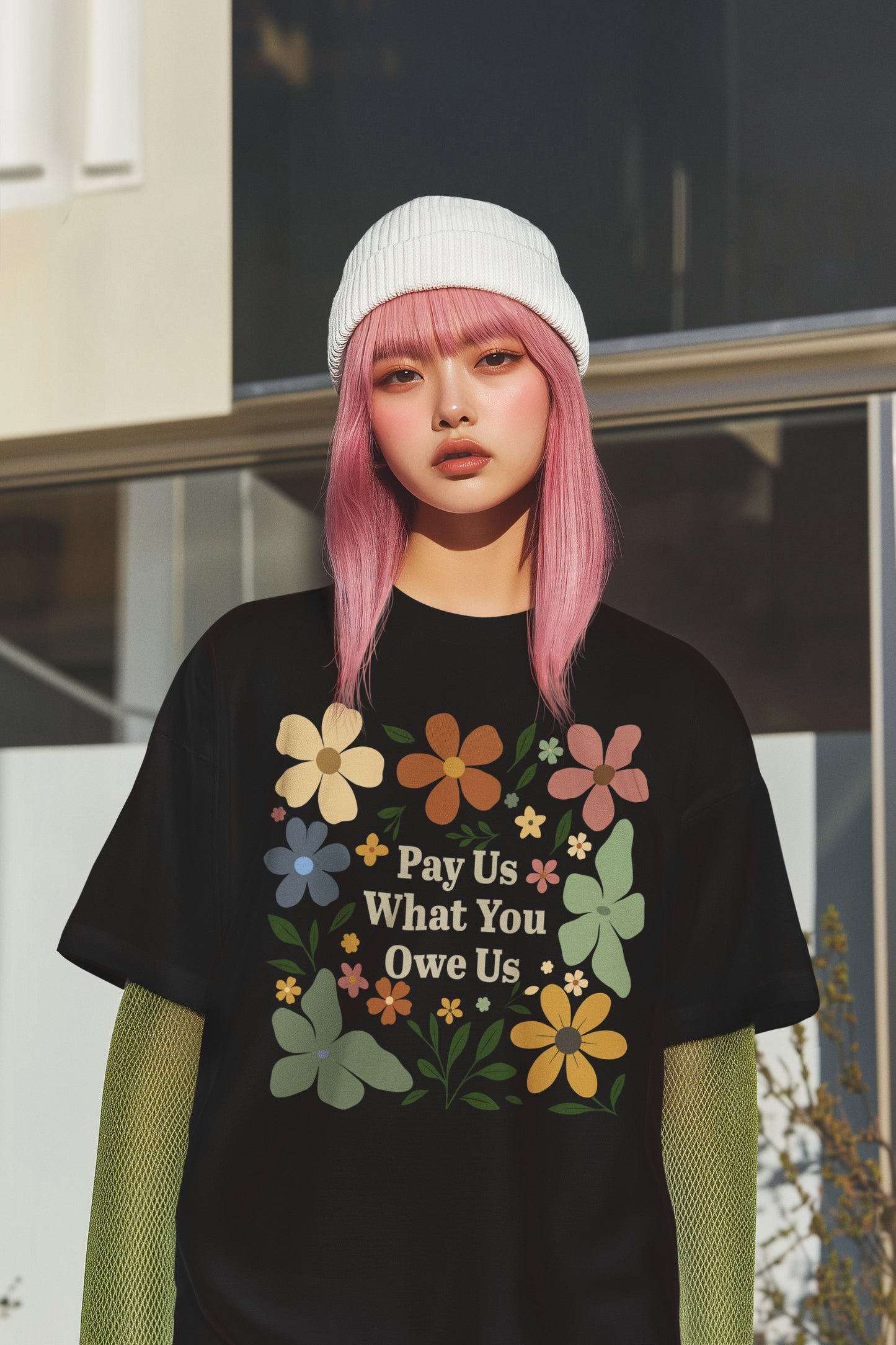 Vintage Floral 'Pay Us What You Owe Us' Hoodie - Cozy Statement Sweatshirt