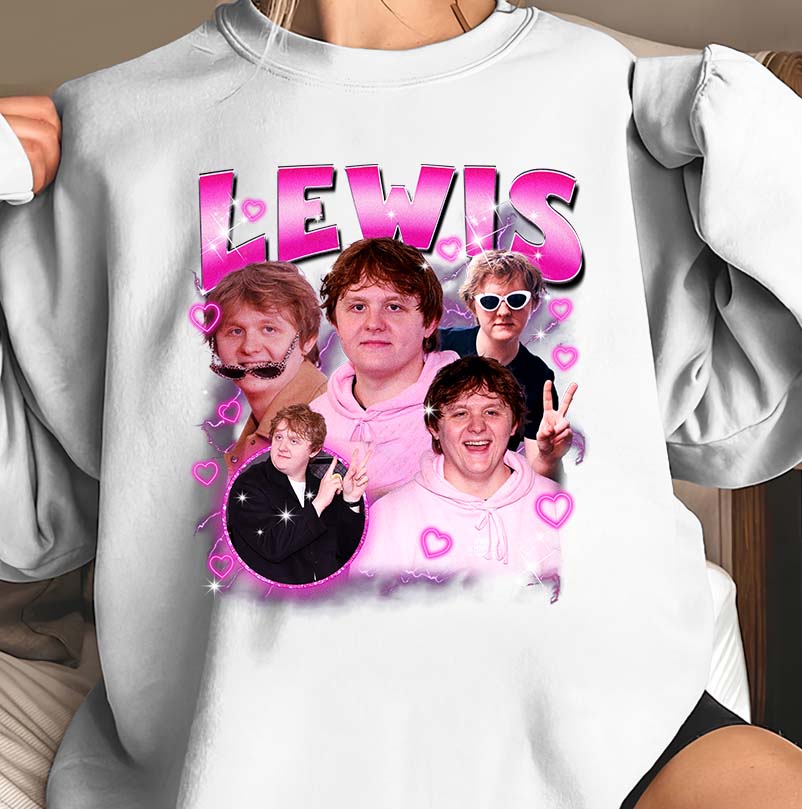 Lewis Funny Collage Graphic Hoodie with Cute Pink Hearts