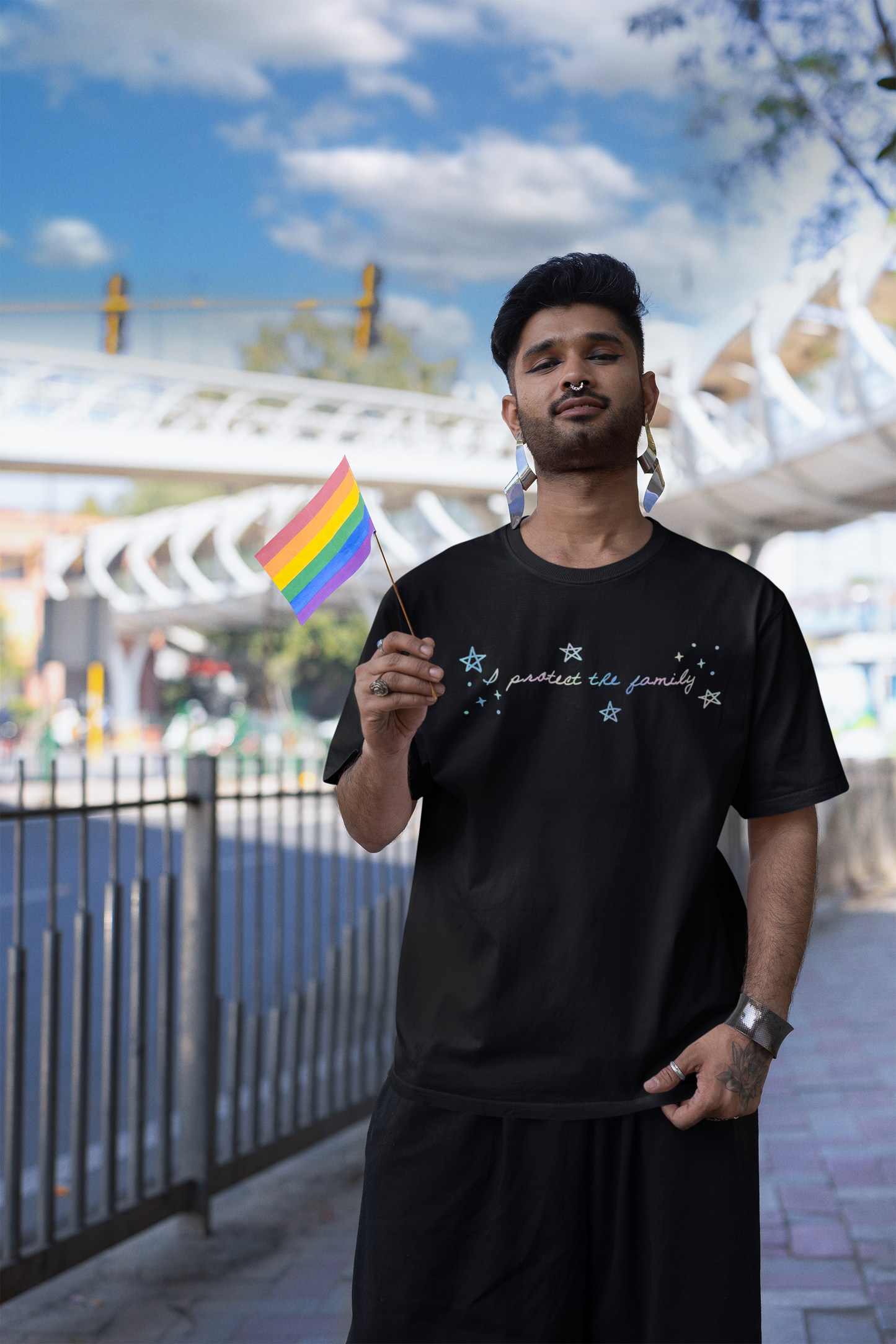 I Protect The Family T-Shirt with Pastel Stars Graphic