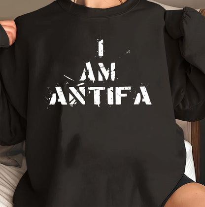 I Am Antifa Shirt – Political Statement Tee in Distressed White Print
