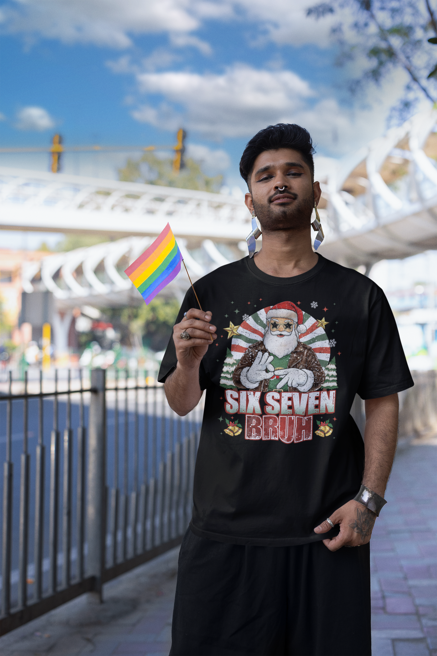 Funny Six Seven Bruh Christmas Santa T-shirt Holiday Graphic Tee