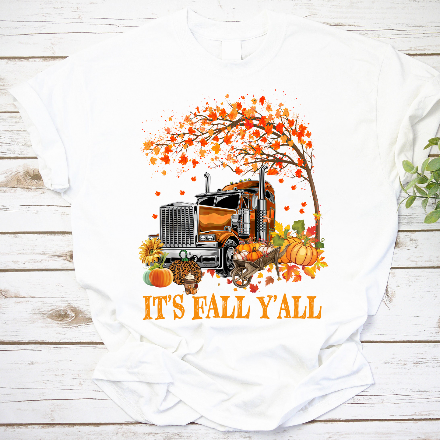 Fall Y'all Trucking Pumpkin Autumn Graphic Tee