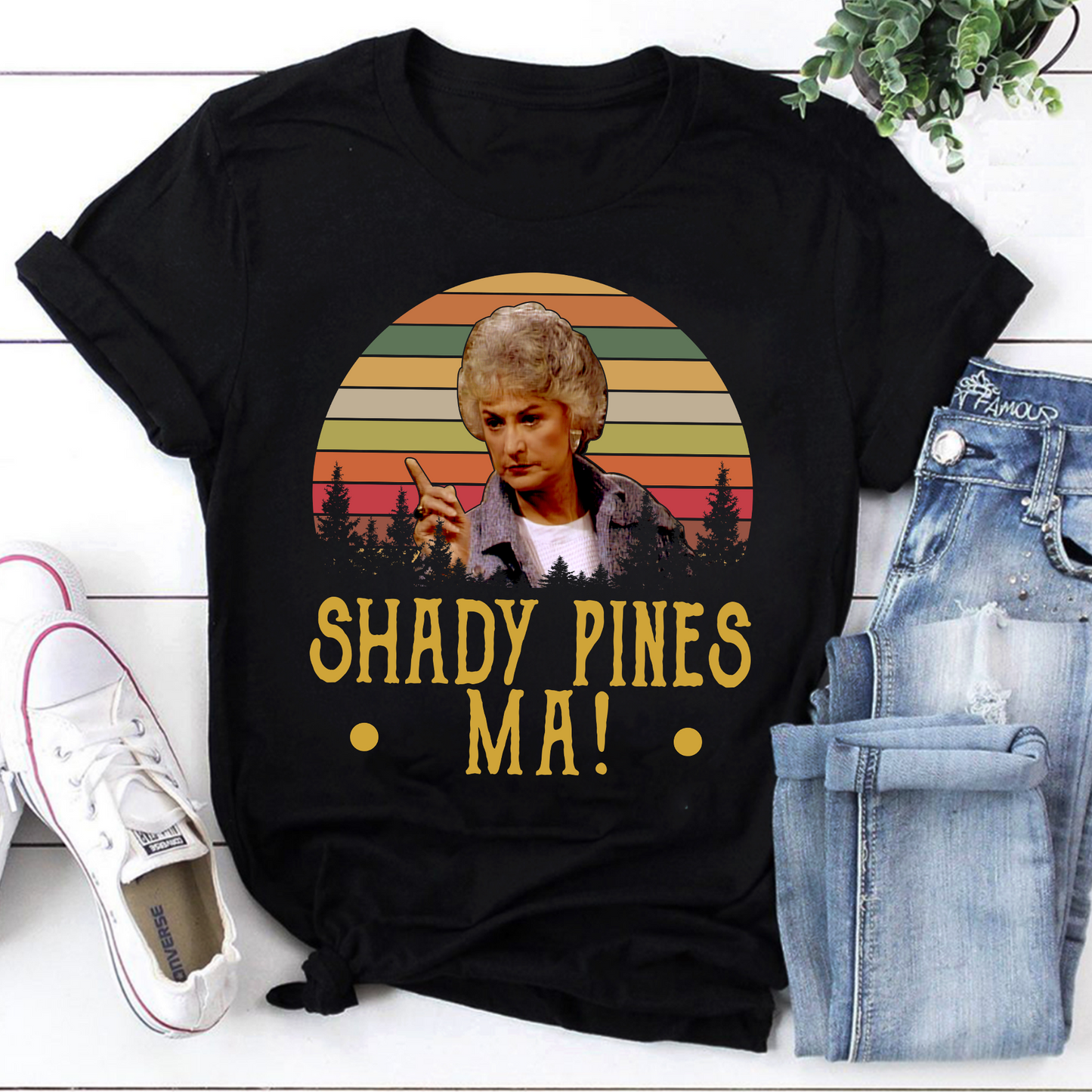 Shady Pines Ma Vintage Style Funny T-Shirt with Retro Forest Design