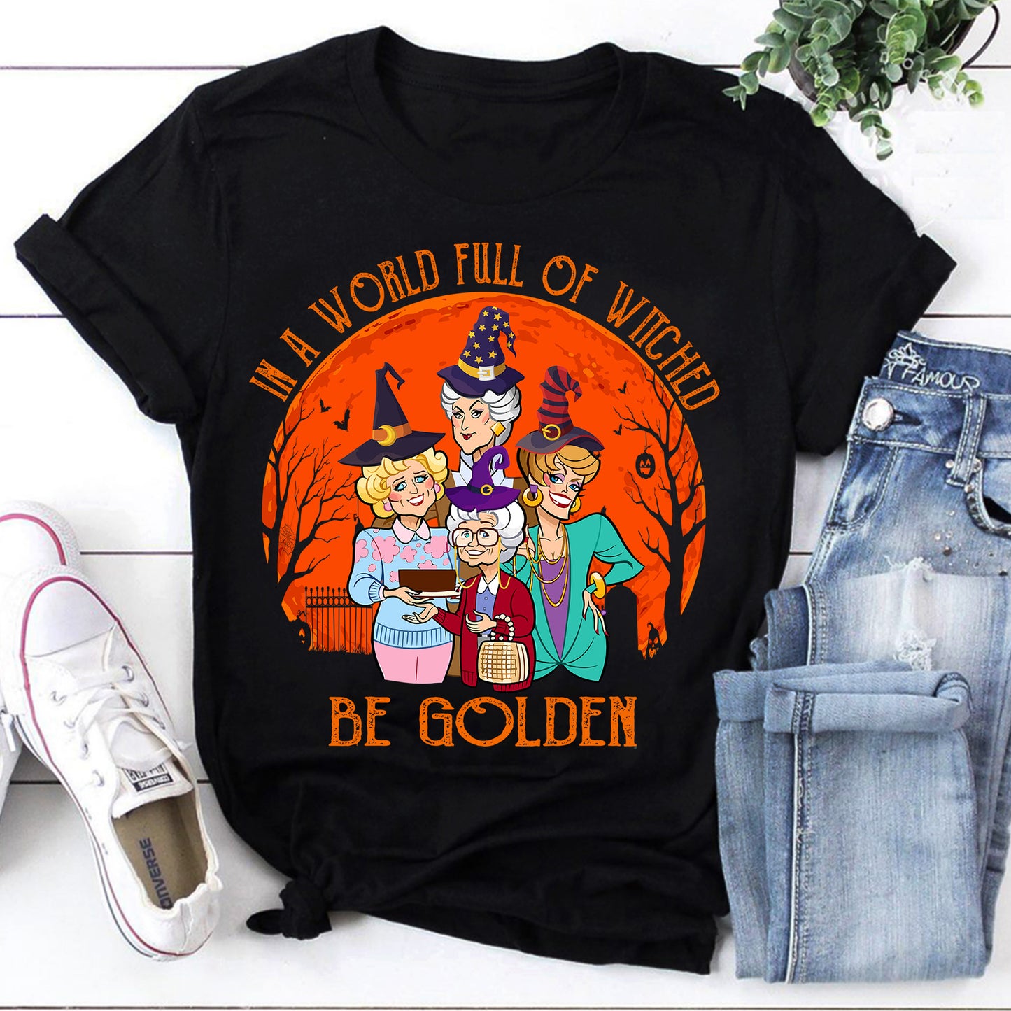 Golden Girls Halloween Sweatshirt - A World Full of Witches Be Golden Cozy Fall Pullover