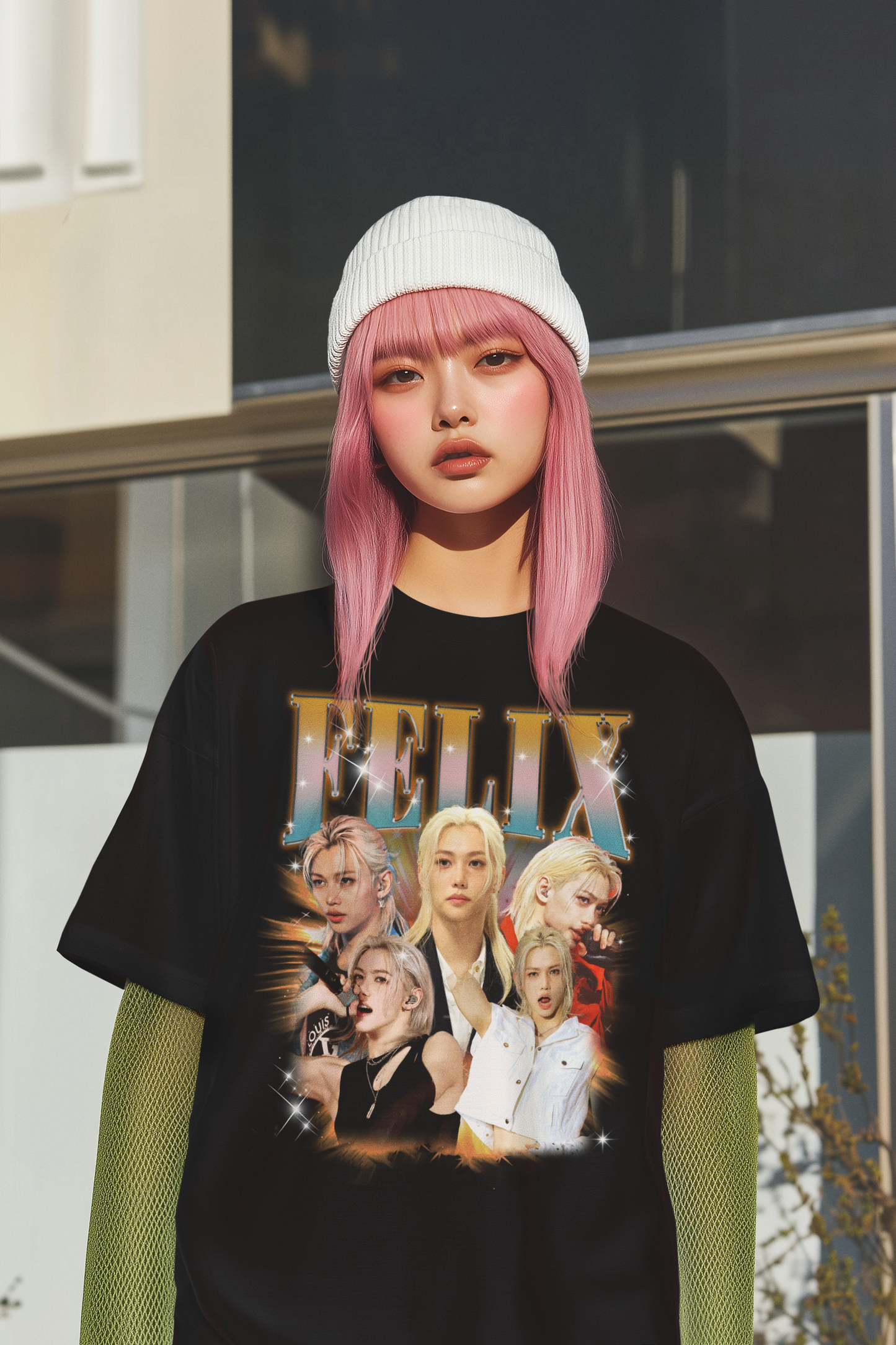 Felix Collage K-Pop Black Sweatshirt – Striking Multi-Image Fan Tee