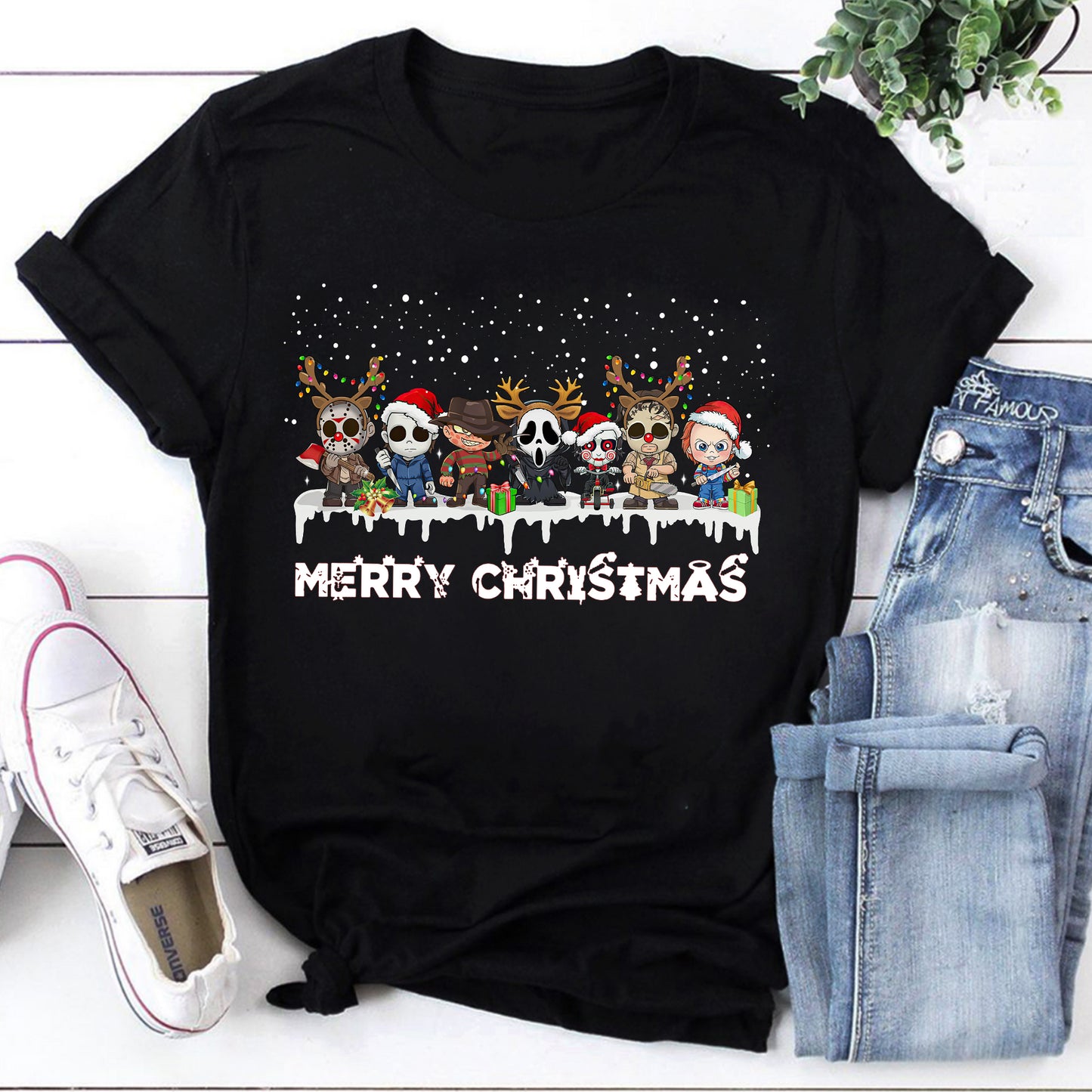 Cute Horror Movie Characters Merry Christmas Sweatshirt
