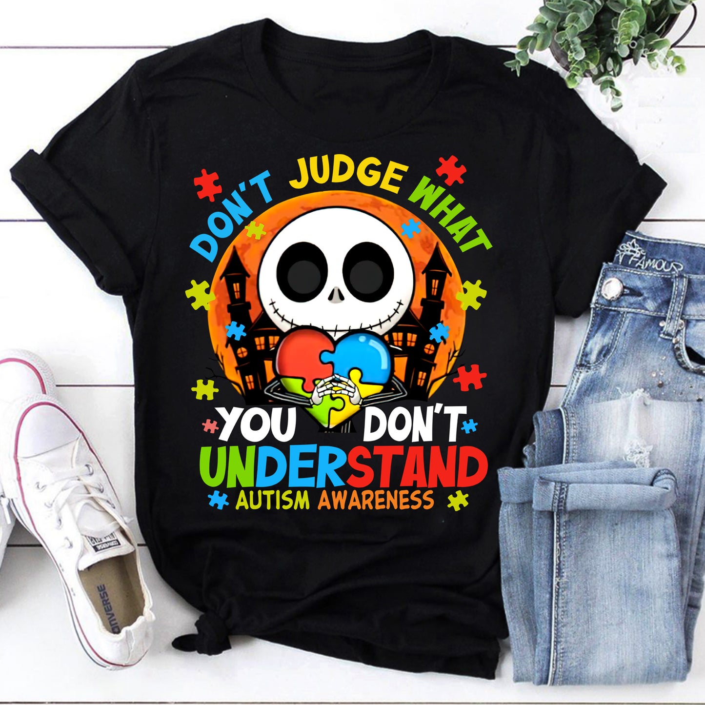 Don't Judge What You Don't Understand Autism Awareness Shirt with Puzzle Heart Design