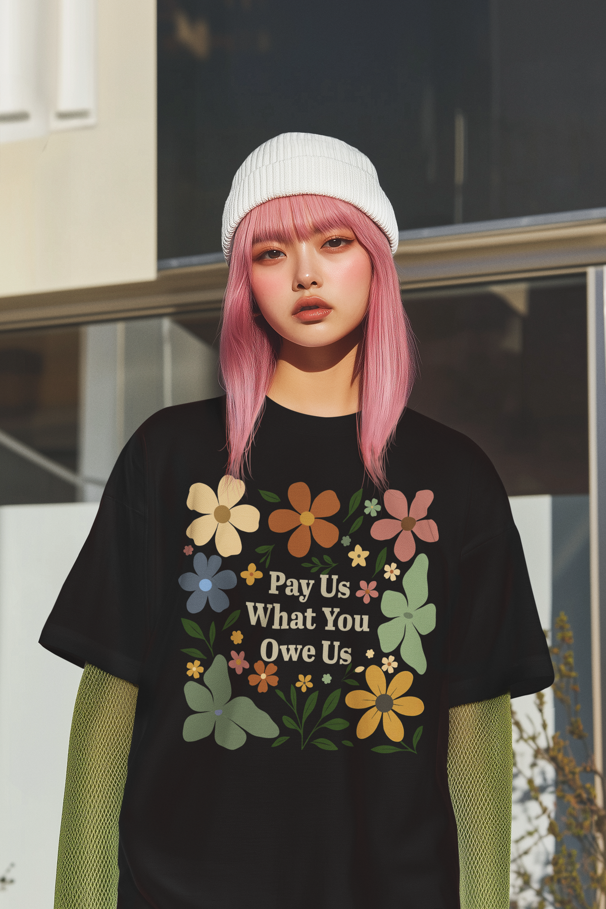 Pay Us What You Owe Us Floral Hoodie - Vintage Style Graphic Sweatshirt