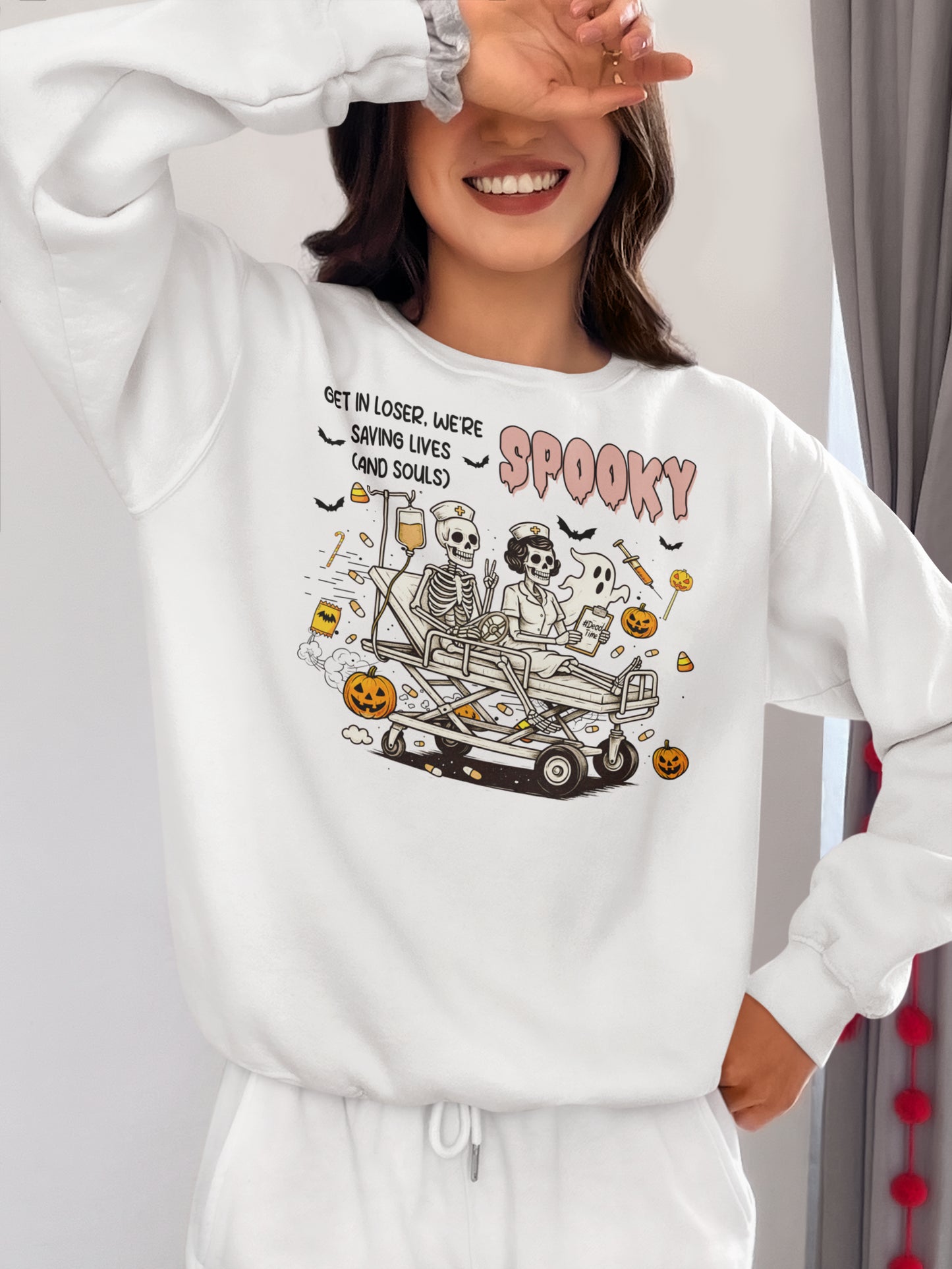 Spooky Nurse Skeleton Halloween Shirt - Get in Loser We're Saving Lives Tee