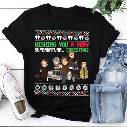 Wishing You A Very Supernatural Christmas Ugly Sweater Style Pullover