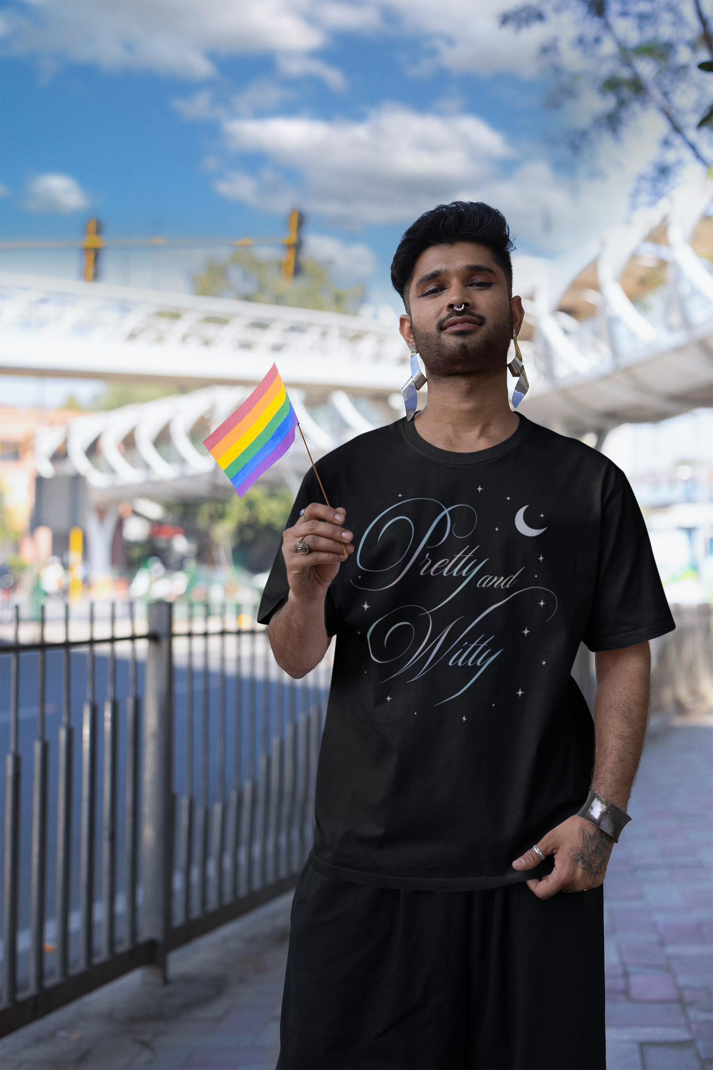 Pretty and Witty Black Graphic Tee - Feminine Starry Moon T-Shirt