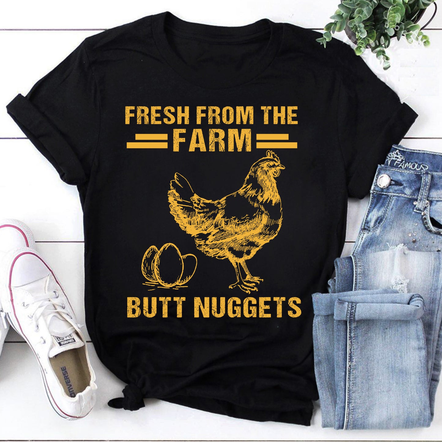 Funny Farm Chicken T-Shirt Fresh From The Farm Butt Nuggets Tee