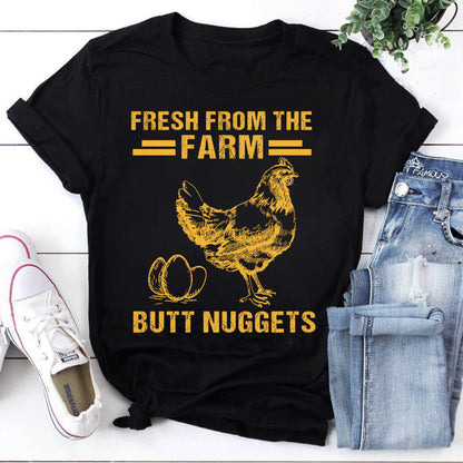 Funny Farm Chicken T-Shirt Fresh From The Farm Butt Nuggets Tee