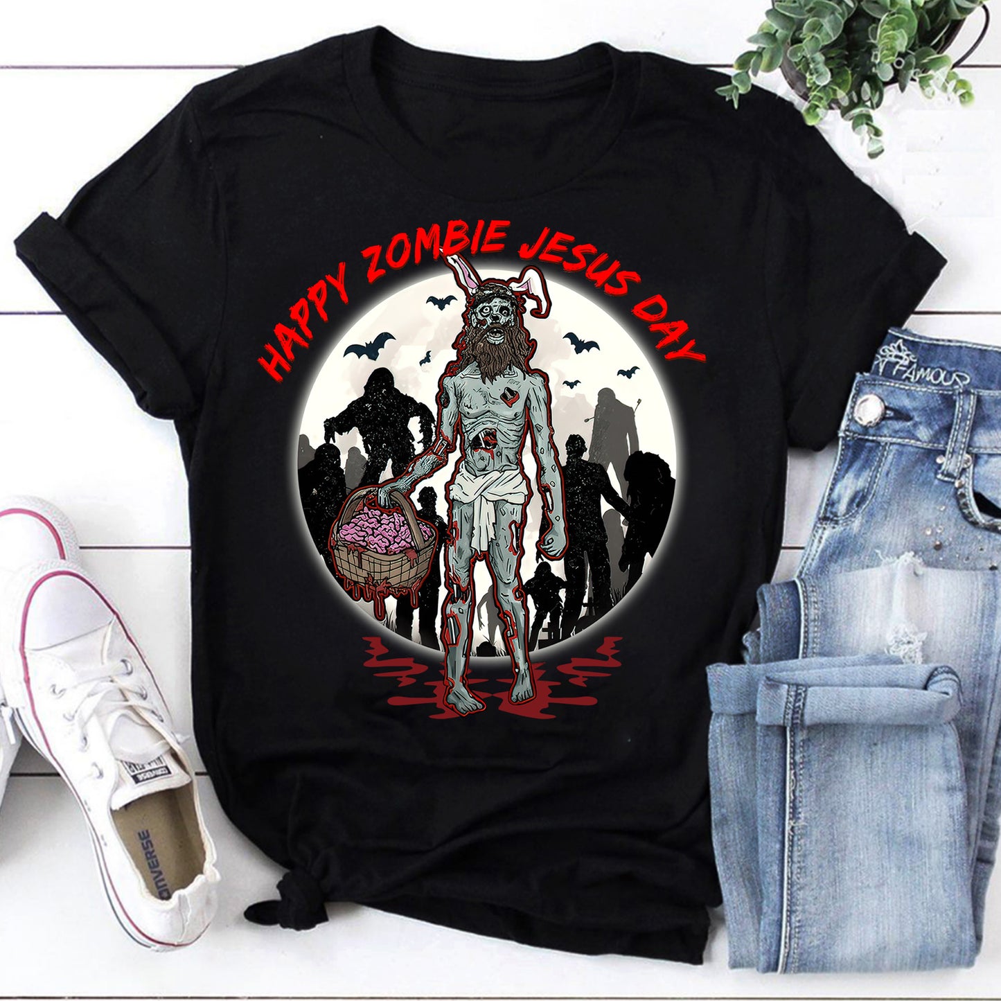 Happy Zombie Jesus Day T-Shirt - Funny Easter Zombie Graphic Tee