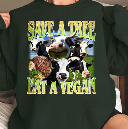 Save A Tree Eat A Vegan Funny Cow T-Shirt