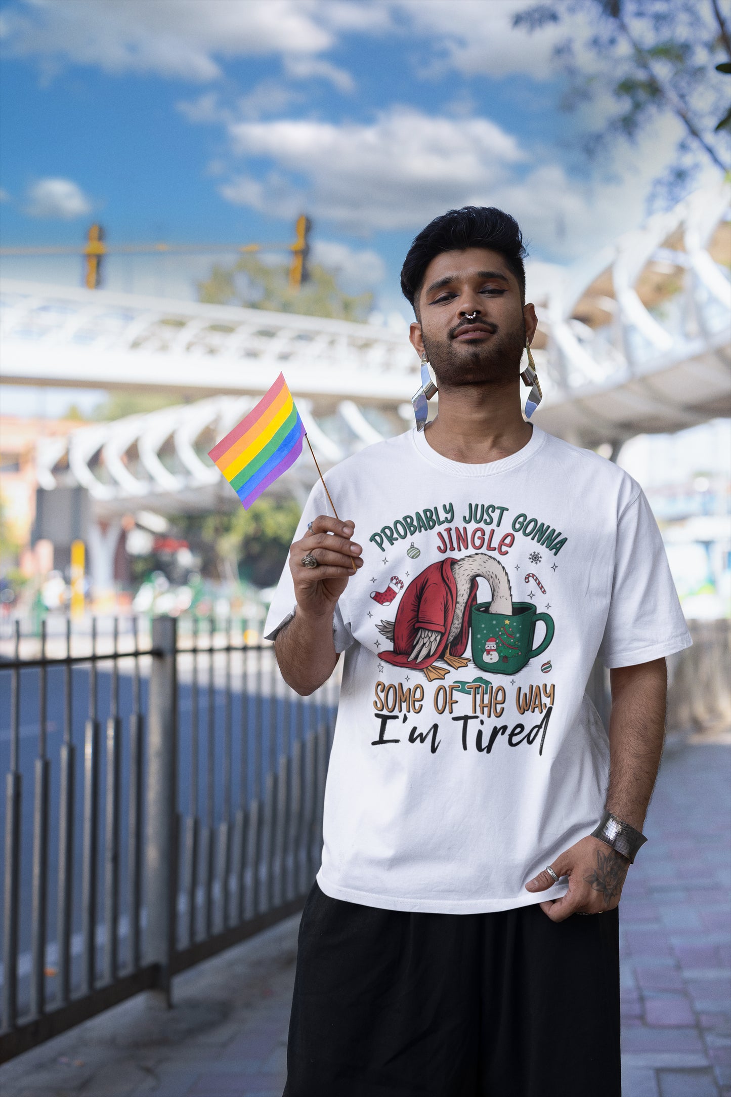 Funny Christmas Goose Shirt - Probably Just Gonna Jingle Some of the Way I'm Tired Tee