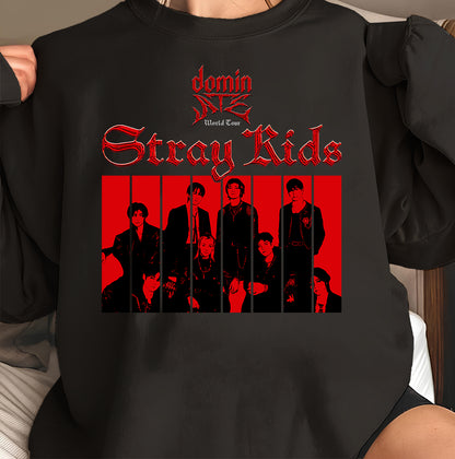 Stray Kids Domino World Tour T-Shirt - Black Band Merchandise Tee for Fans