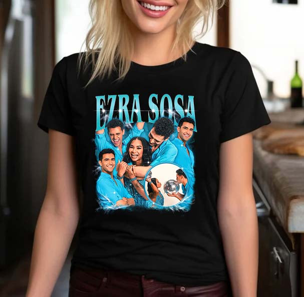Ezra Sosa Graphic Tee - Dance Couple Fan Shirt with Vibrant Blue Design
