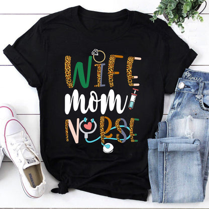 Wife Mom Nurse Leopard Print Stethoscope Graphic Sweatshirt