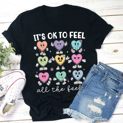 It's OK to Feel All The Feels Emotional Heart Cartoon Graphic Tee