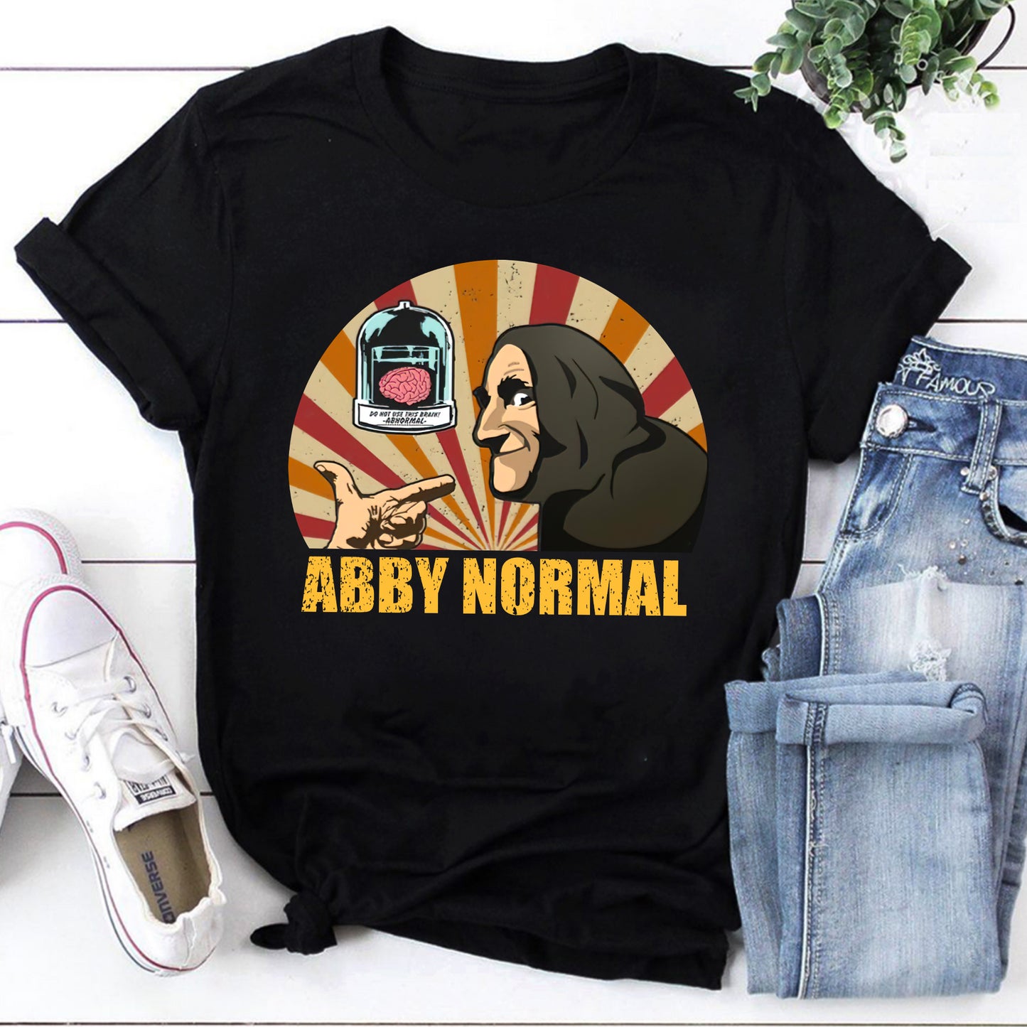 Abby Normal Funny Retro Horror T-Shirt with Brain Jar Graphic