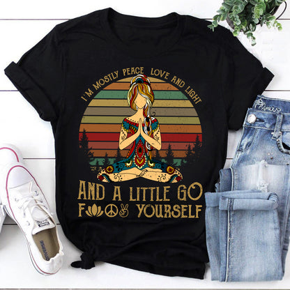 I'm Mostly Peace Love and Light Yoga Shirt - Funny Hippie Meditation Tee
