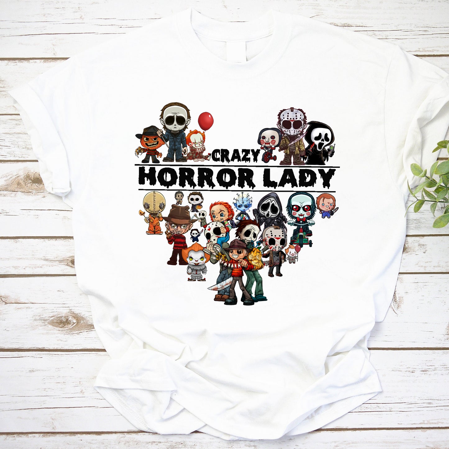 Crazy Horror Lady Shirt with Cute Horror Movie Characters