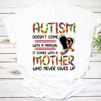 Autism Awareness Sweatshirt - Mother Never Gives Up Puzzle Ribbon Sweater